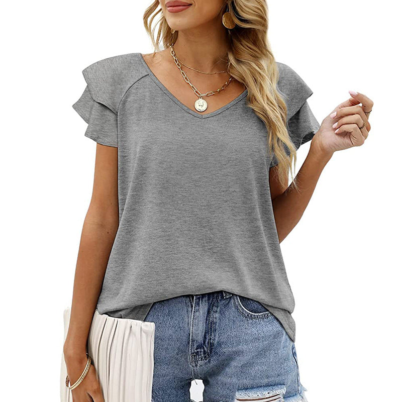 Double Flounce Short Sleeves Blouse-My Comfy Blouse