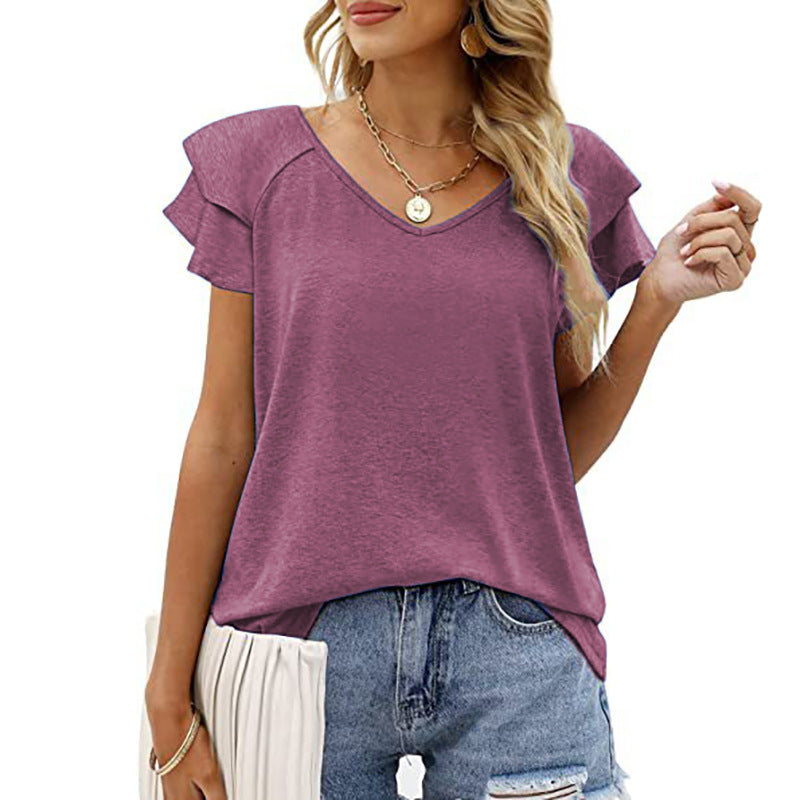 Double Flounce Short Sleeves Blouse-My Comfy Blouse