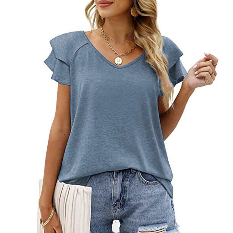 Double Flounce Short Sleeves Blouse-My Comfy Blouse
