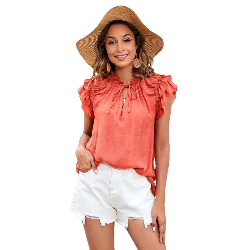 Flounce Short Sleeves Blouse-My Comfy Blouse