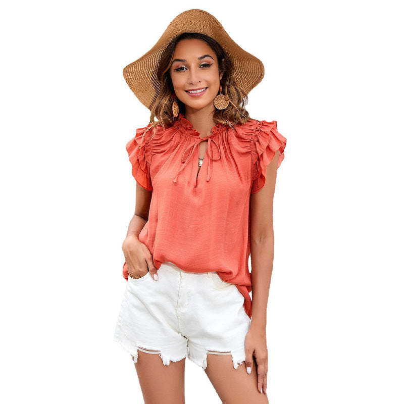 Flounce Short Sleeves Blouse-My Comfy Blouse