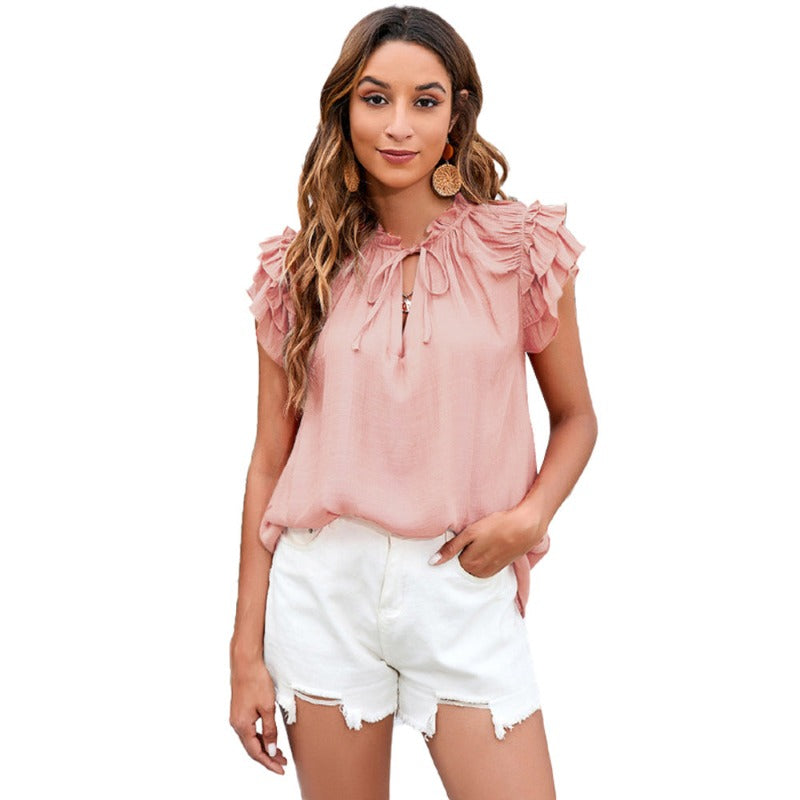 Flounce Short Sleeves Blouse-My Comfy Blouse