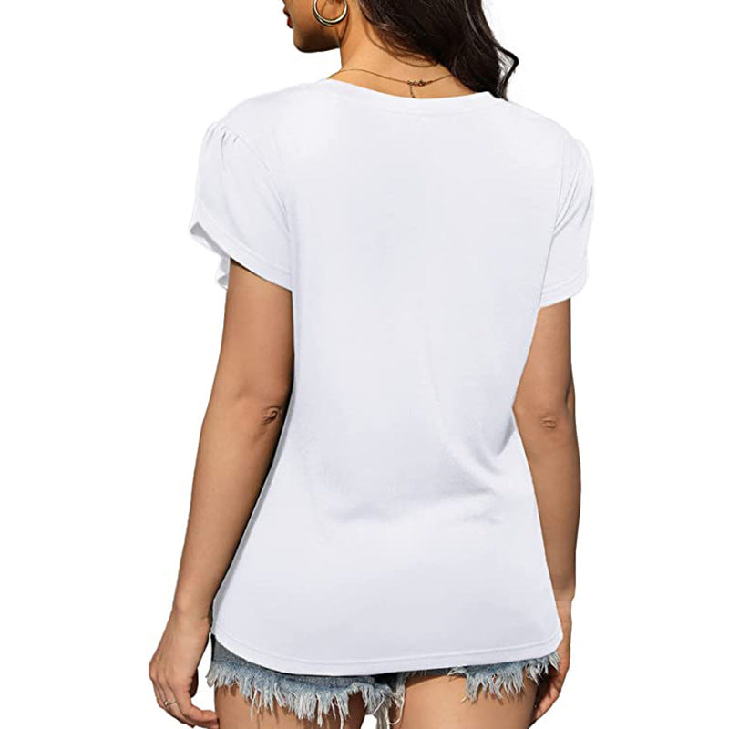 Cross Flounce Hem Short Sleeves Blouse-My Comfy Blouse