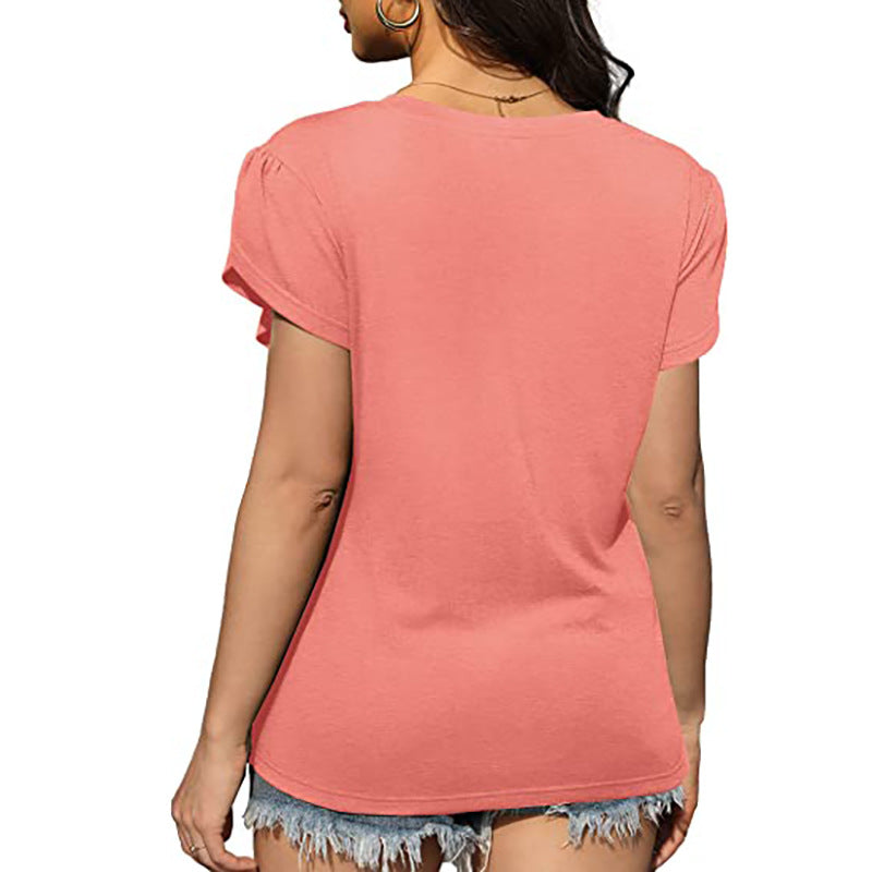 Cross Flounce Hem Short Sleeves Blouse-My Comfy Blouse