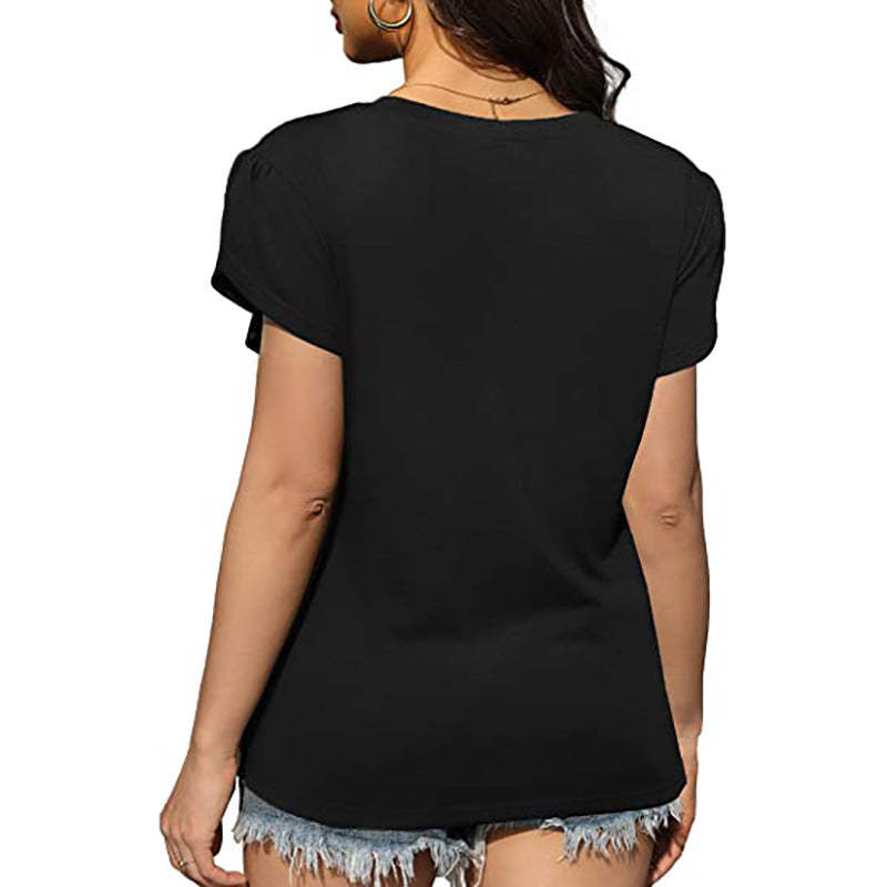 Cross Flounce Hem Short Sleeves Blouse