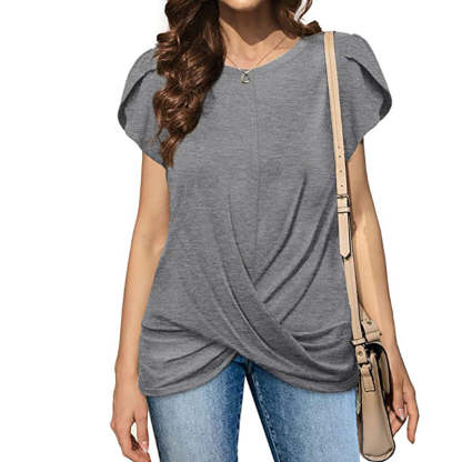 Cross Flounce Hem Short Sleeves Blouse
