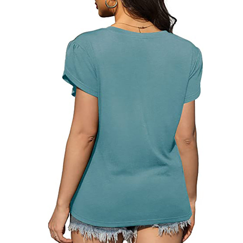 Cross Flounce Hem Short Sleeves Blouse-My Comfy Blouse