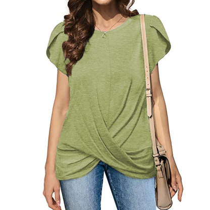 Cross Flounce Hem Short Sleeves Blouse