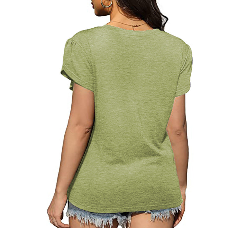 Cross Flounce Hem Short Sleeves Blouse