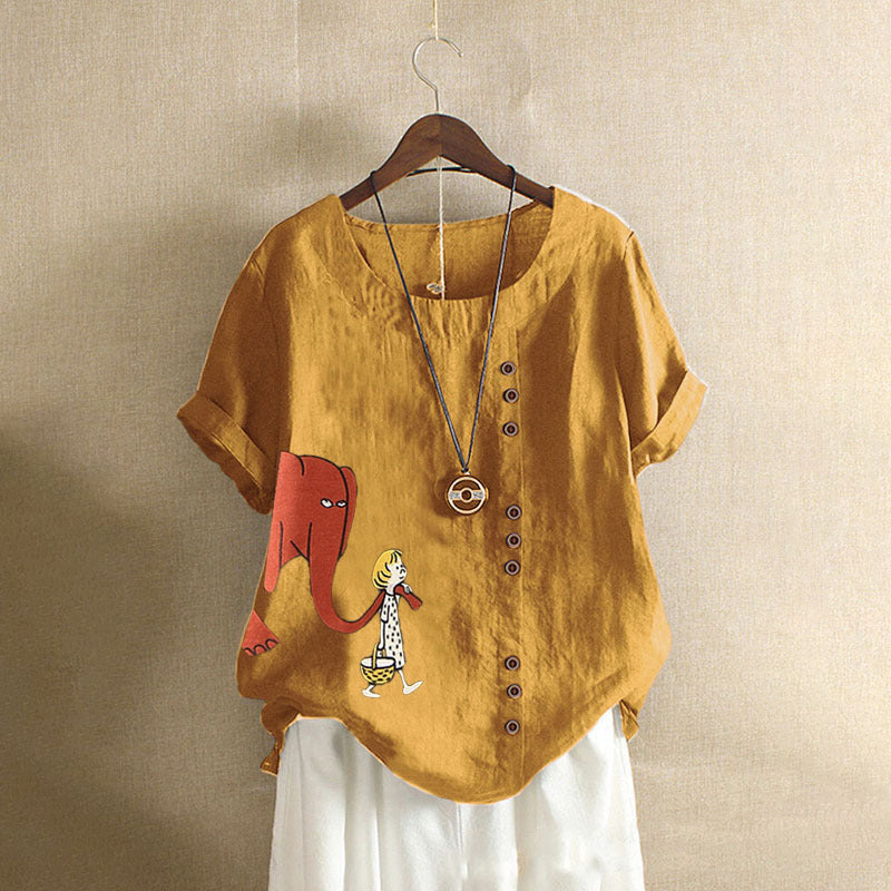 Cute Elephant And Girl Print Vintage Blouse-My Comfy Blouse