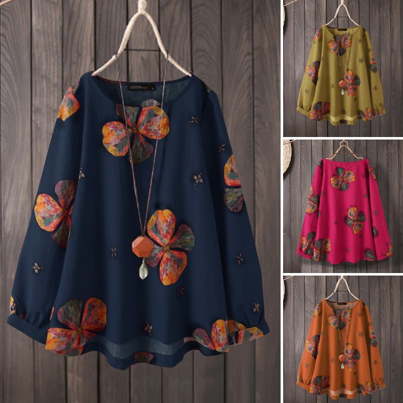 Flower Print Long Sleeves Blouse-My Comfy Blouse