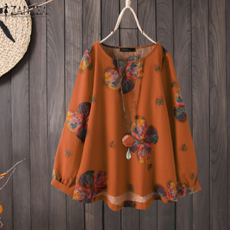Flower Print Long Sleeves Blouse-My Comfy Blouse