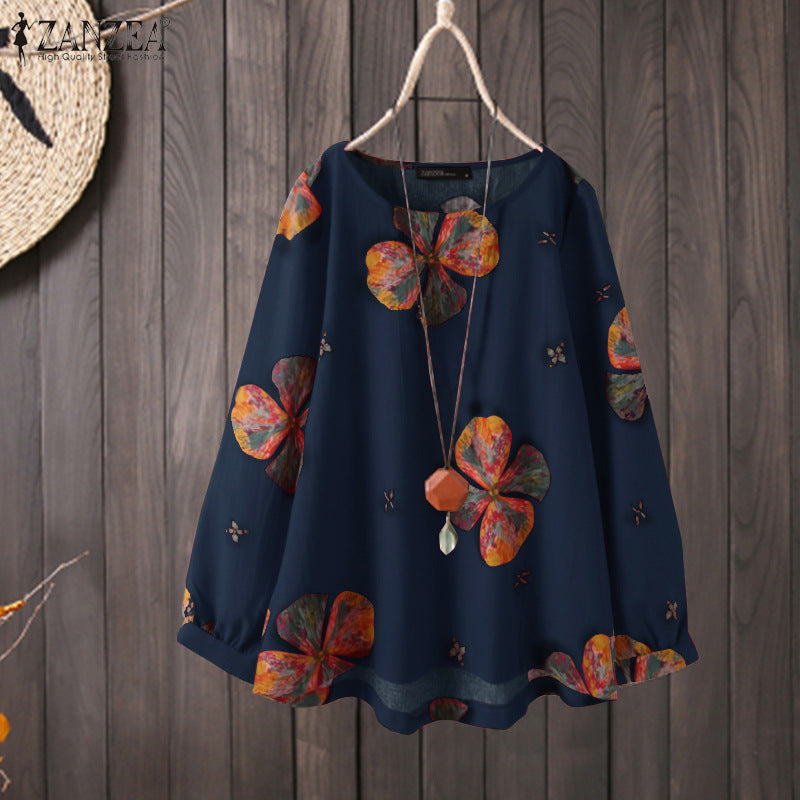 Flower Print Long Sleeves Blouse-My Comfy Blouse