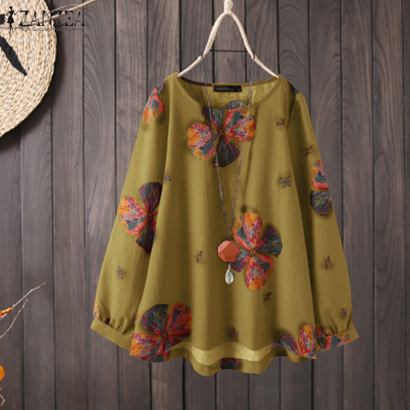 Flower Print Long Sleeves Blouse-My Comfy Blouse