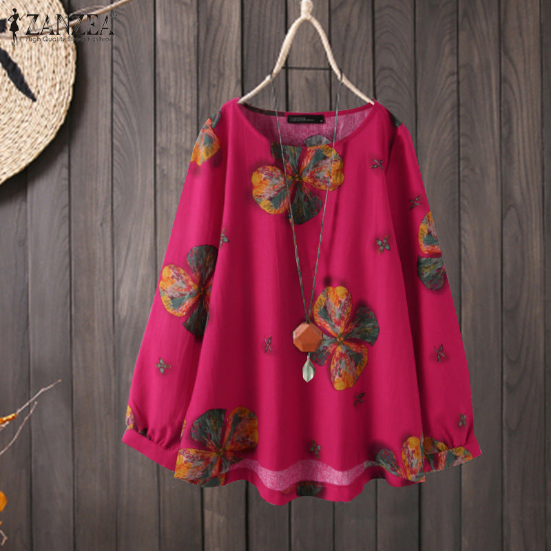 Flower Print Long Sleeves Blouse-My Comfy Blouse
