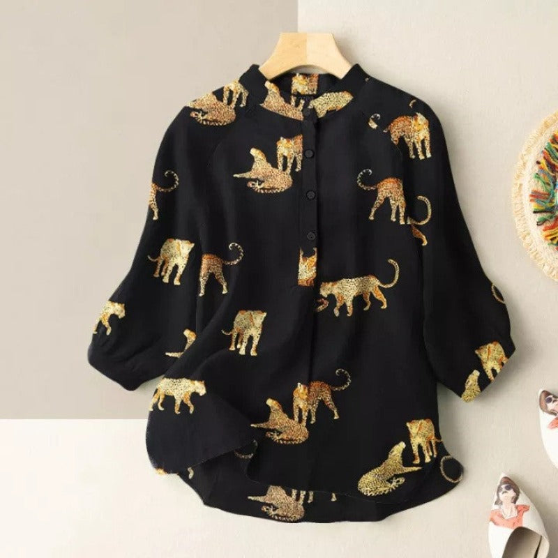 Meridian Collar Leopard Print Shirt-My Comfy Blouse