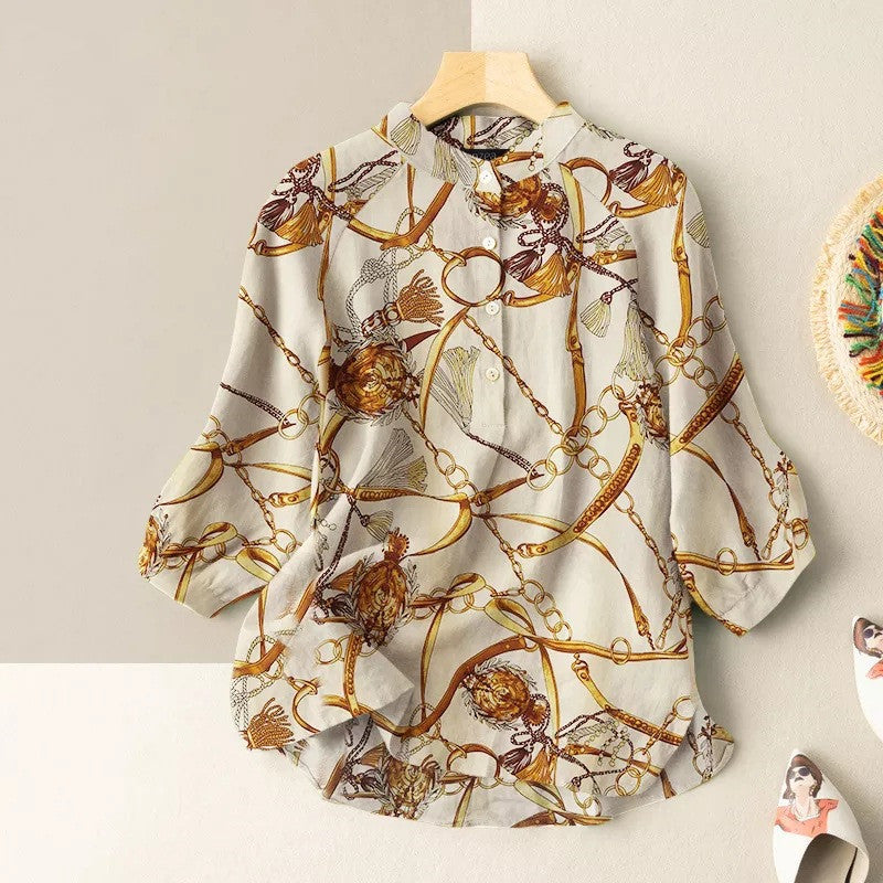 Chain Print Lantern Sleeve Blouse-My Comfy Blouse