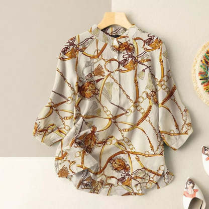 Chain Print Lantern Sleeve Blouse-My Comfy Blouse