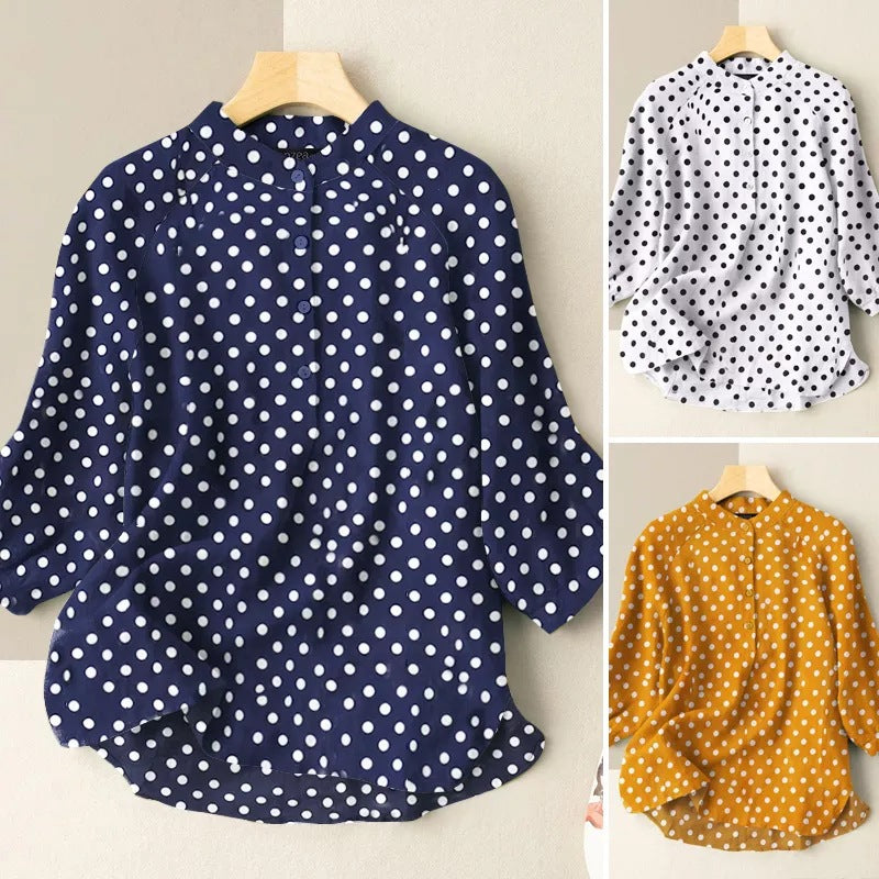 Polka Dot Printed Lantern Sleeve Blouse-My Comfy Blouse
