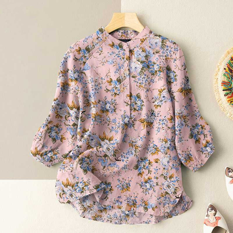 Retro Printed Three-Quarter Sleeve Blouse-My Comfy Blouse