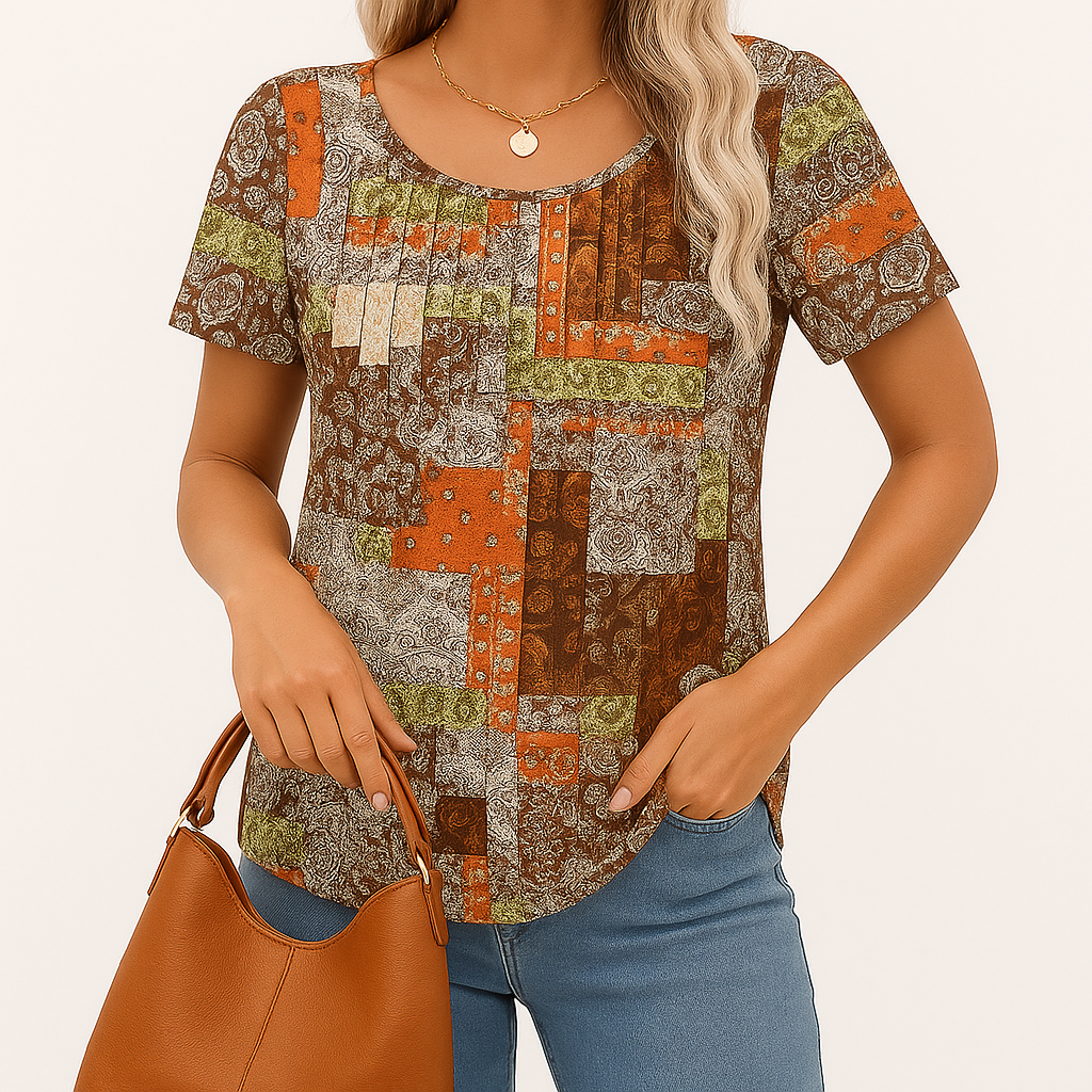 Casual Patchwork Printed T Shirt For Summer Short Sleeve Blouse-My Comfy Blouse
