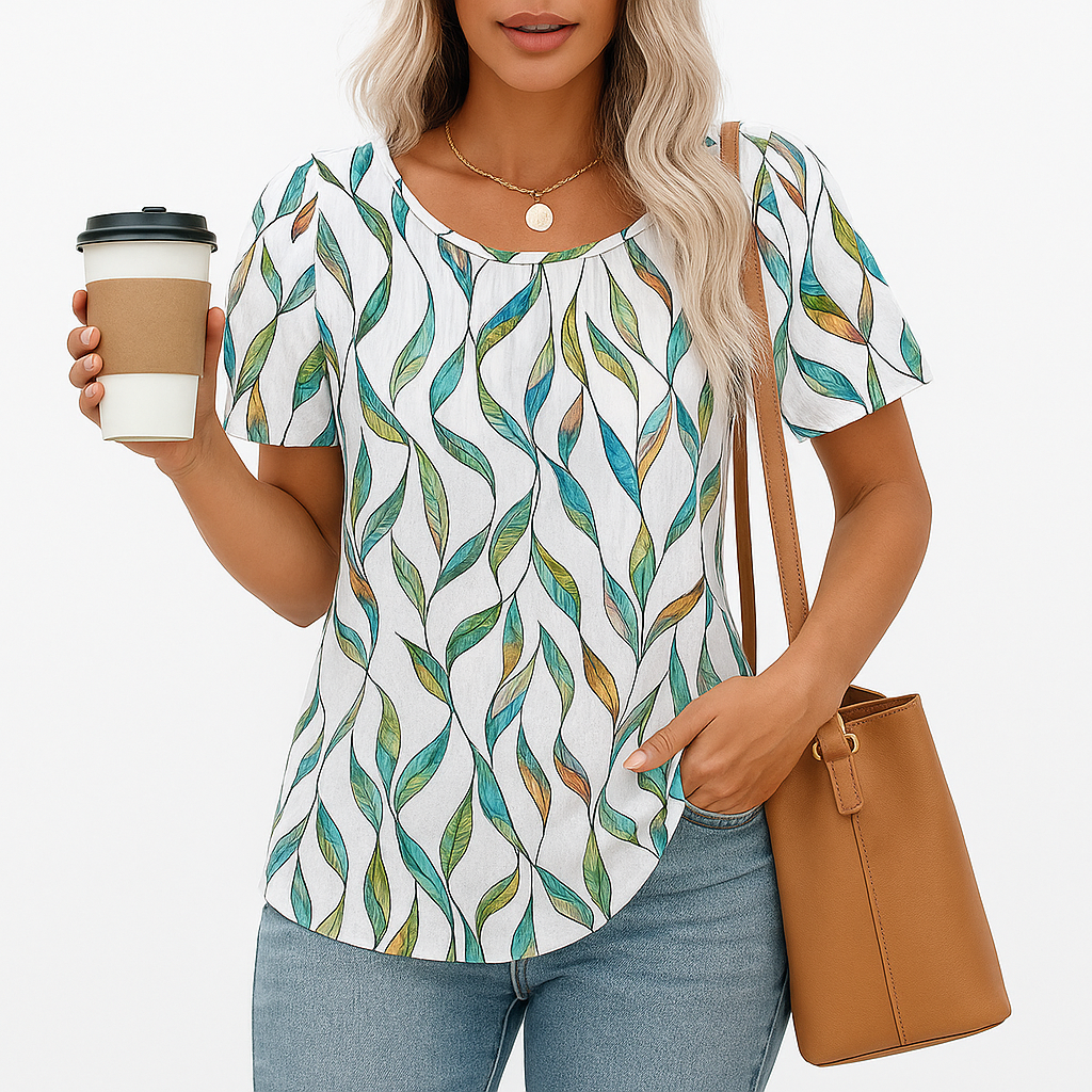Casual Patchwork Printed T Shirt For Summer Short Sleeve Blouse-My Comfy Blouse