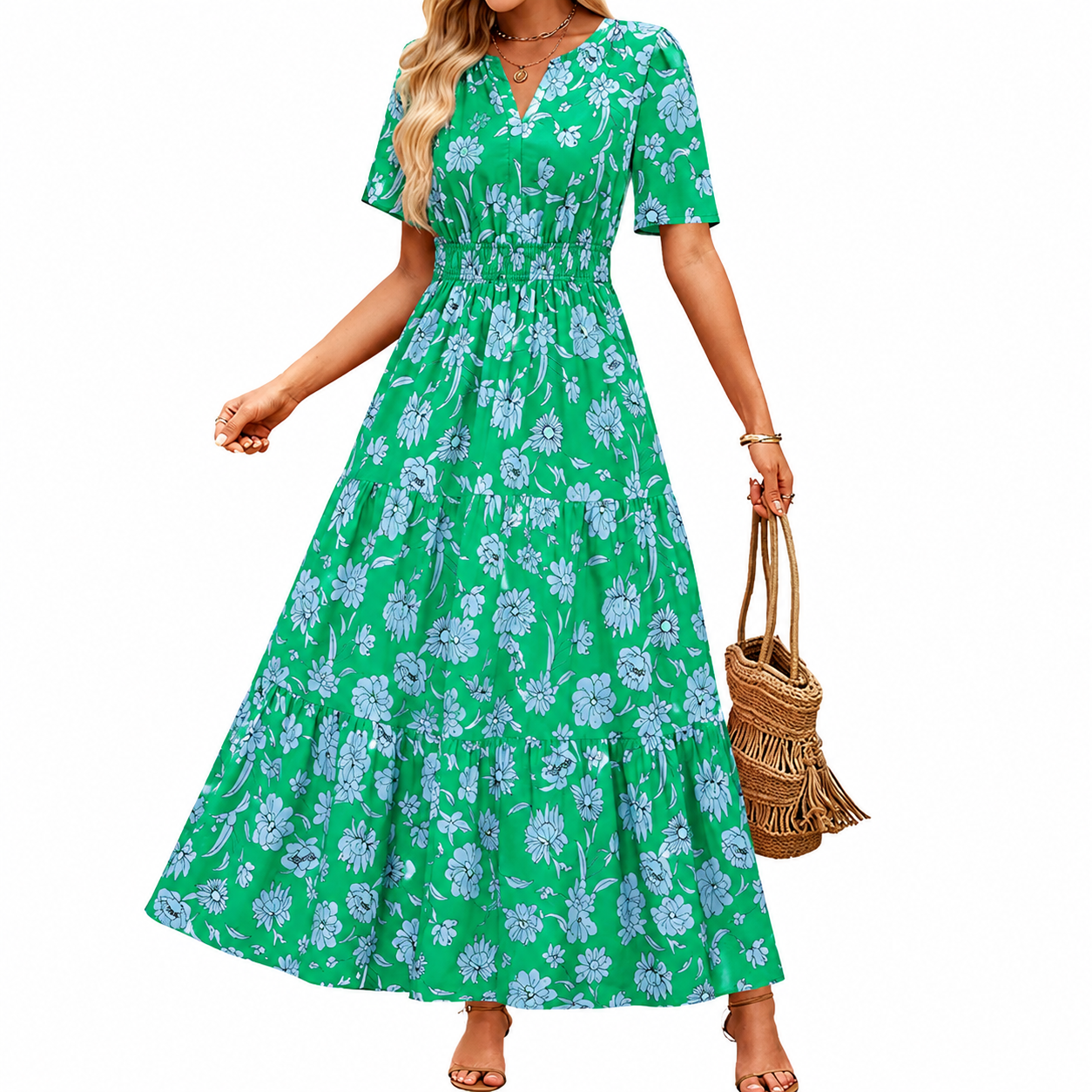 Summer And Spring Floral Casual V Neck Maxi Dresses For Women