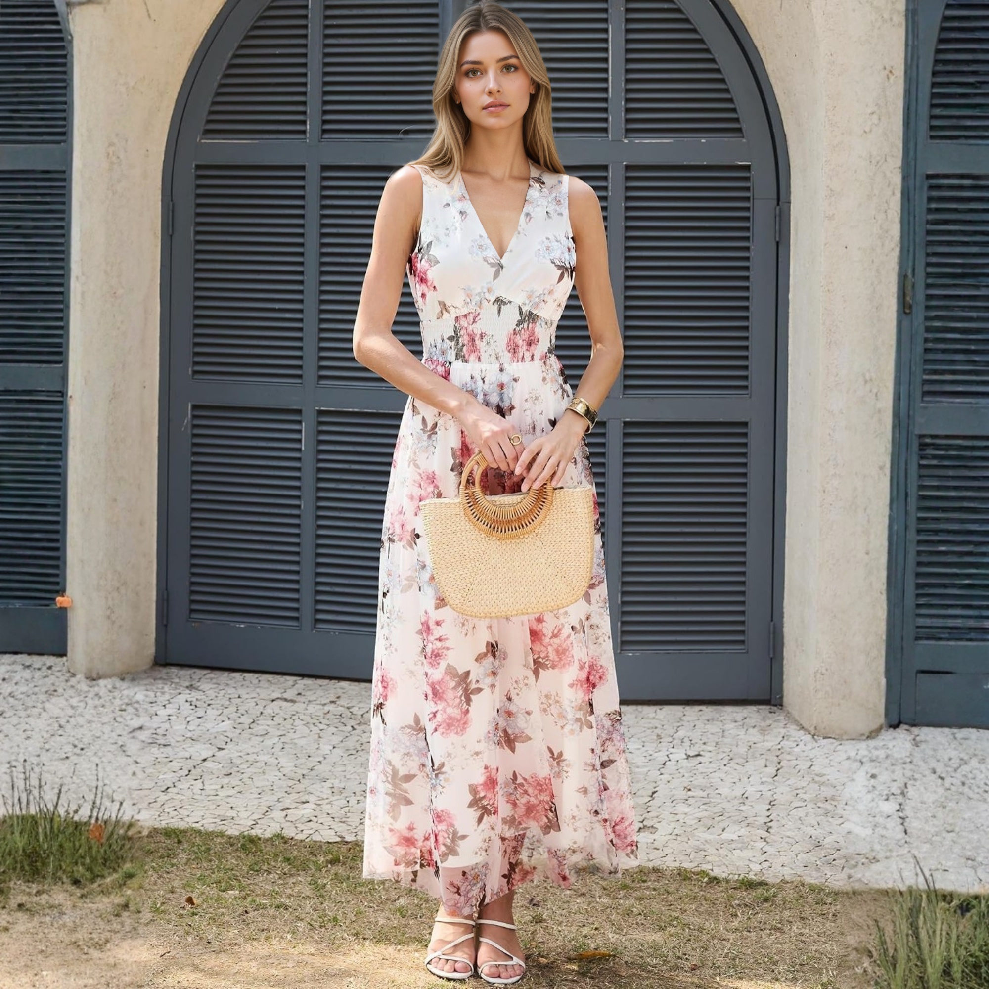 Elegant Women Floral Tulle Maxi Dress For Summer Wedding