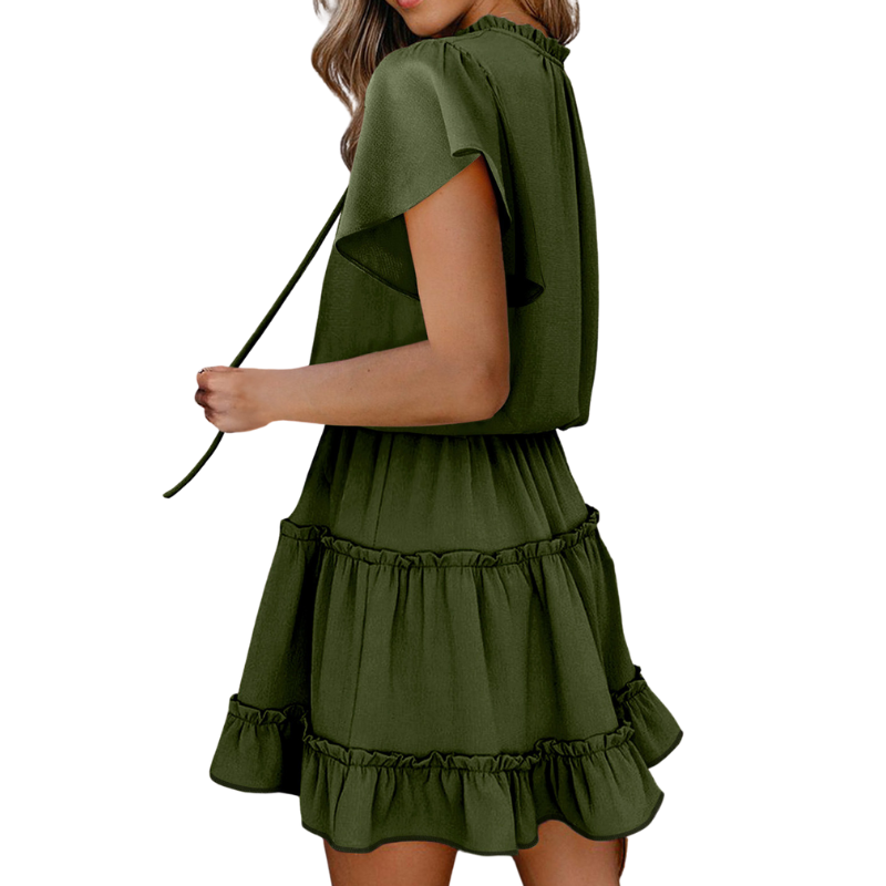 Flounce Sleeve V- Neck Casual Dress-My Comfy Blouse