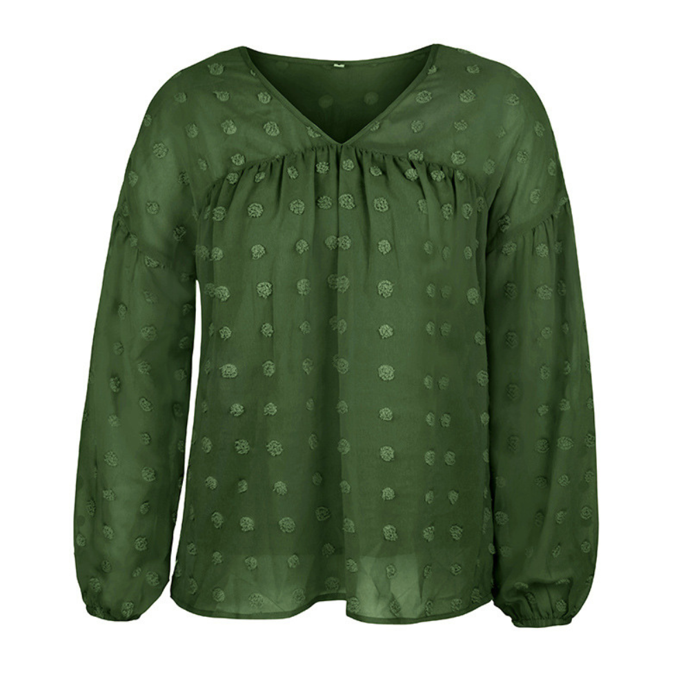 V-Neck Polka Dots Ruffled Blouse-My Comfy Blouse