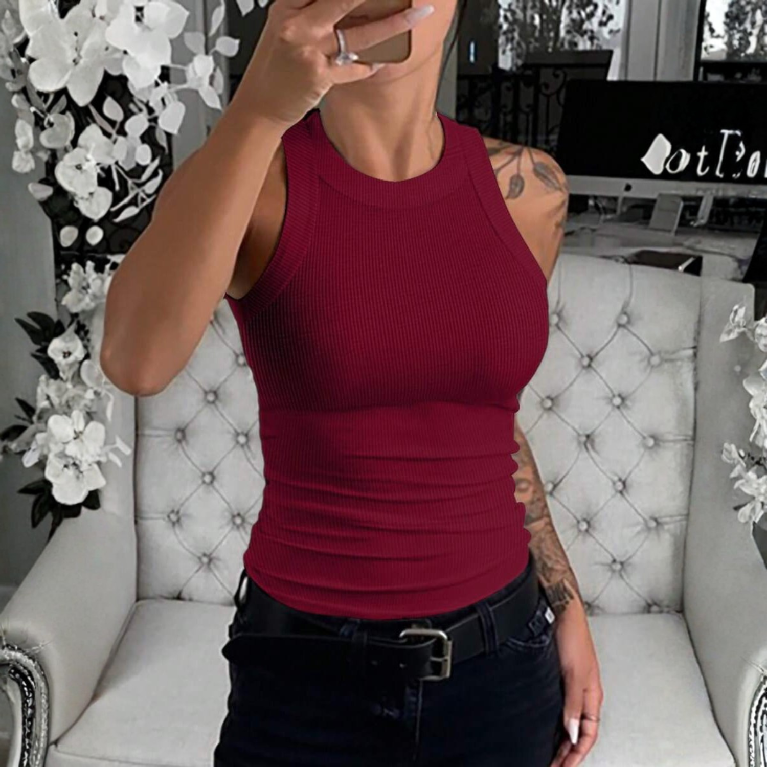 Casual Fitted Sleeveless Ribbed Knit Camisole Top For Women