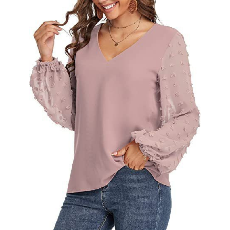 Semi-Formal V-neck Textured Sleeves Blouse-My Comfy Blouse