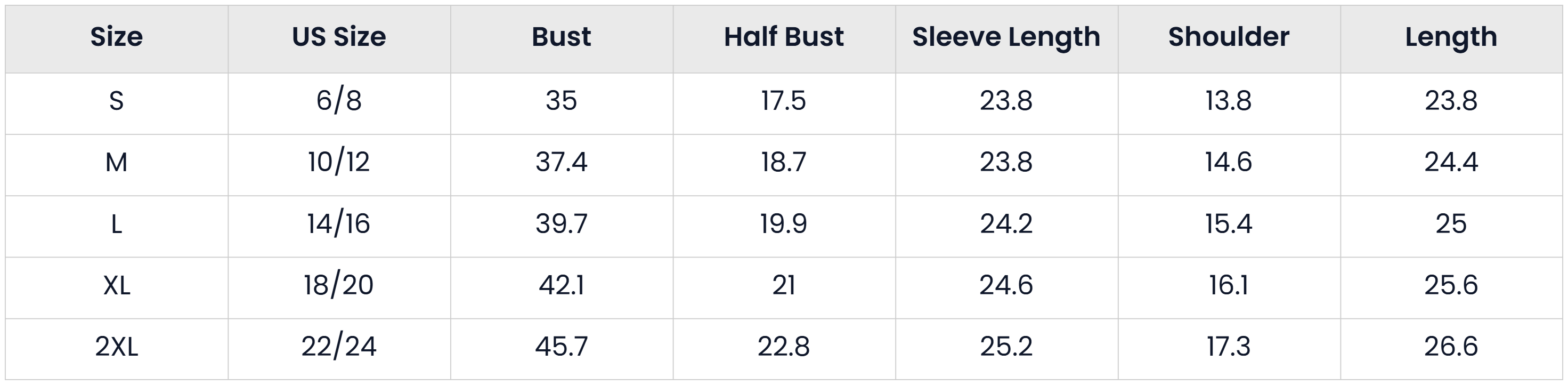 Size Chart for Soft Knit Lightweight Sweater For Everyday Wear For Women