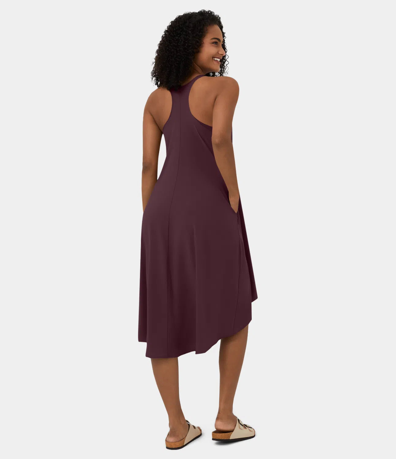 Midi Casual Dress With Backless Racerback And Side Pocket-My Comfy BlouseMidi Casual Dress With Backless Racerback And Side Pocket - Image 24
