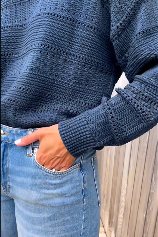 Women's casual crochet solid color knitted sweater-My Comfy Blouse