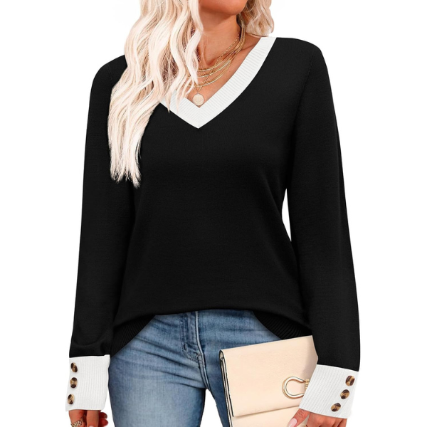 ightweight Sweaters for Women Long Sleeve V Neck Knit Outfits with Decorative Buttons