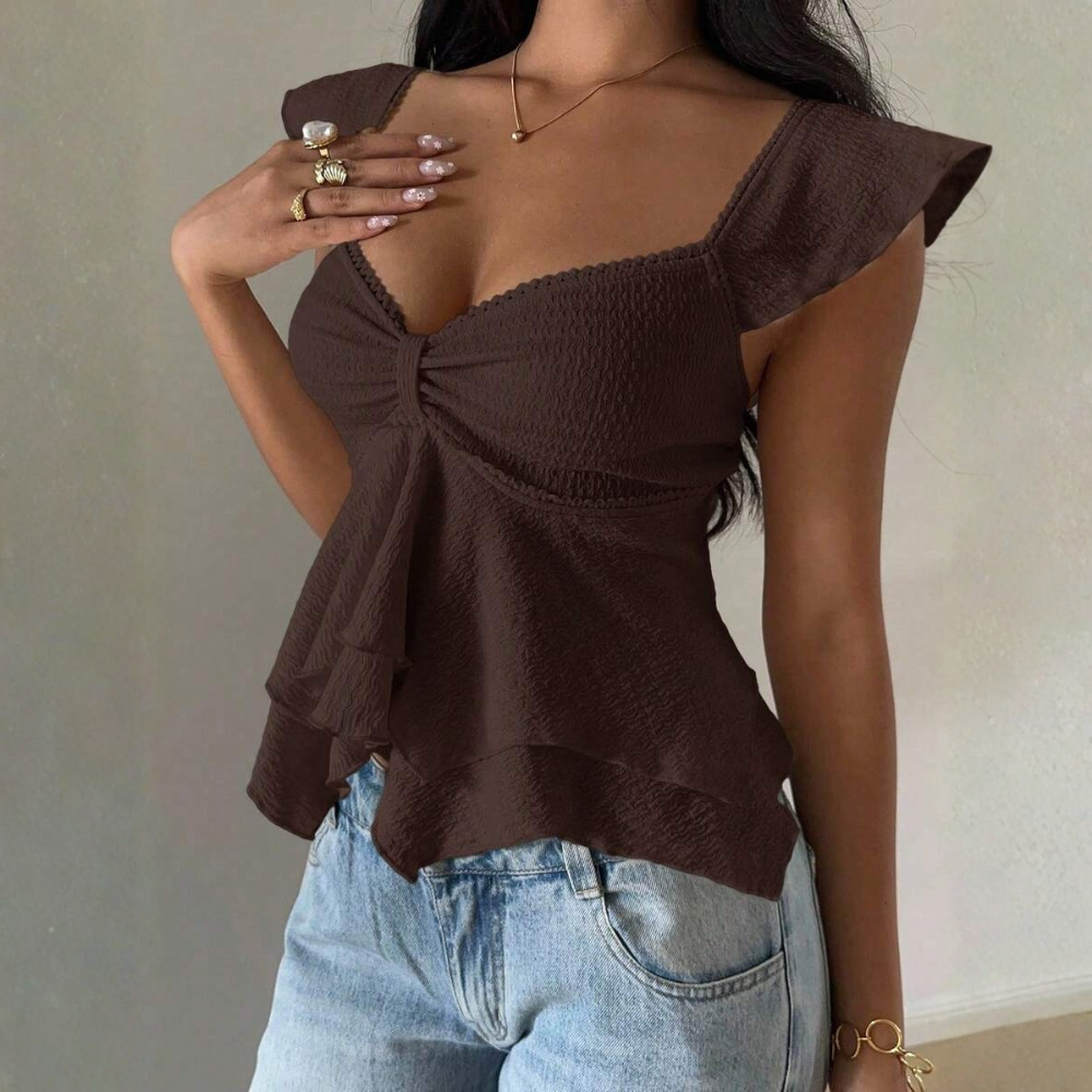 Ruffle Knitted Sweetheart Asymmetrical Tank Top For Women