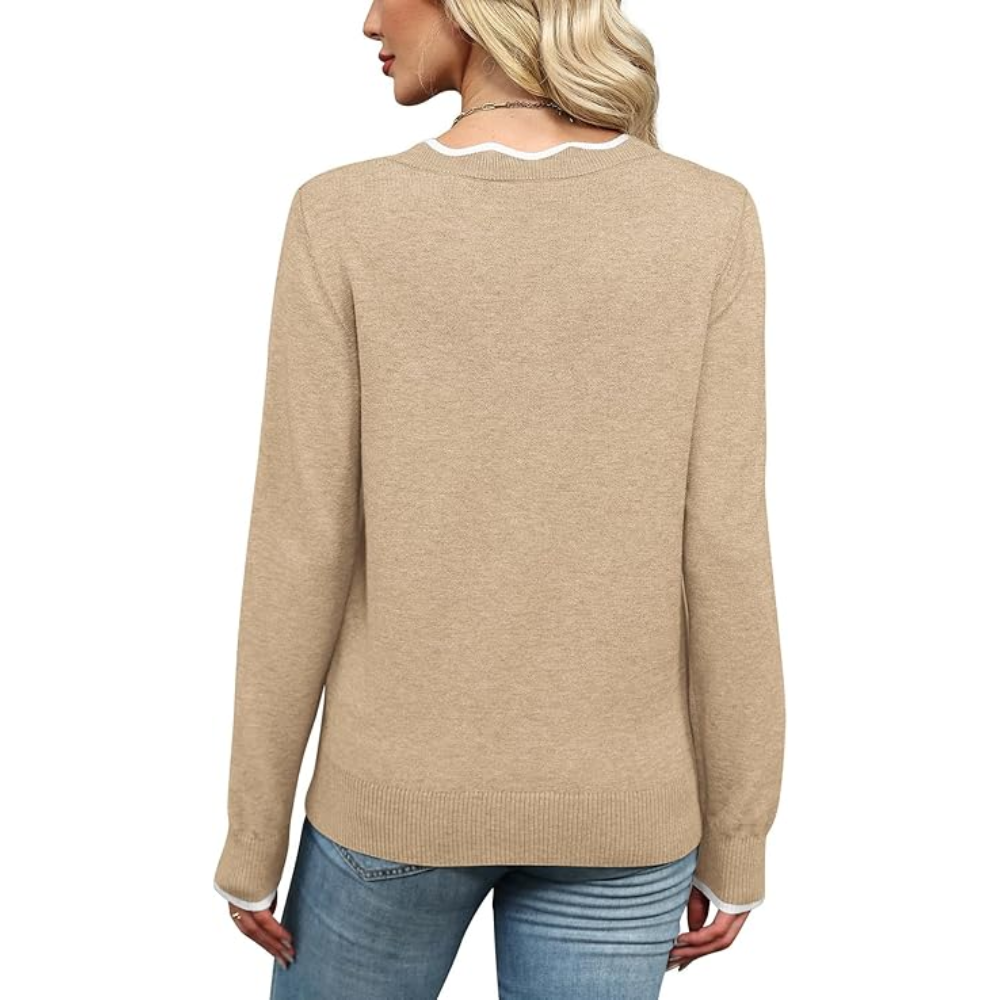 Scallop Trim Knit Pullover Cozy Lightweight Sweater For Women