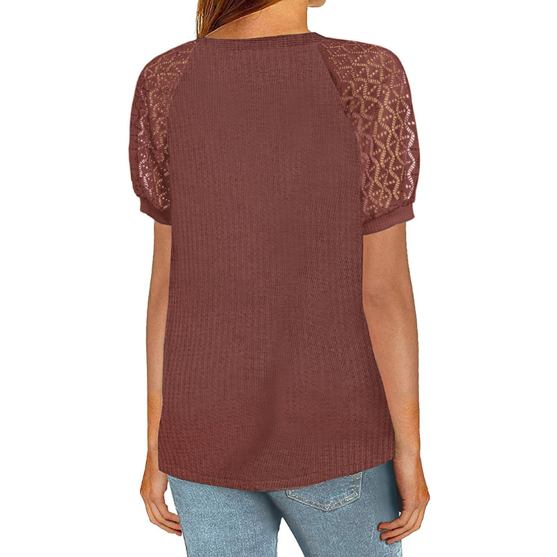 Laced Short Sleeves Blouse-My Comfy Blouse
