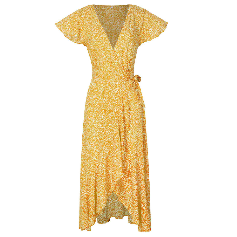 Wrapped Around Ruffled Boho Floral Print Maxi Dress-My Comfy Blouse