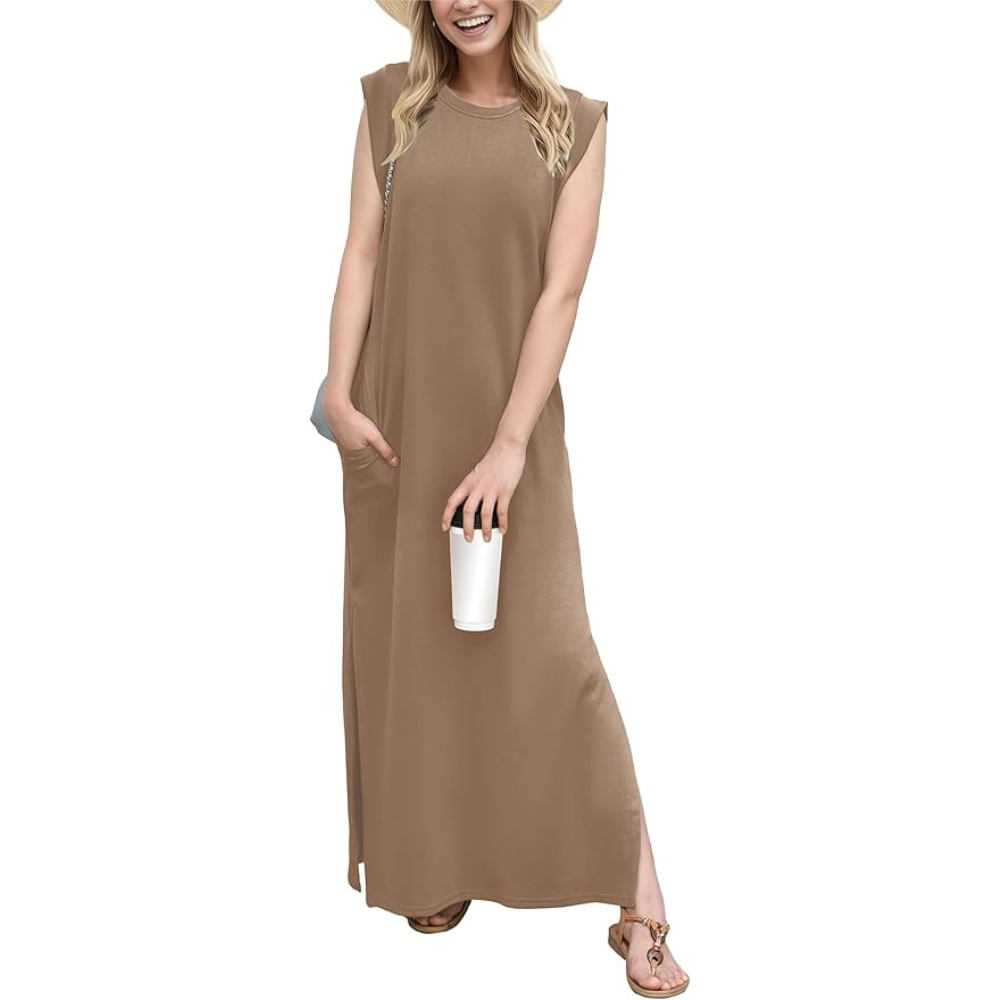 Casual Maxi Loose Vacation Dress With Pockets For Women