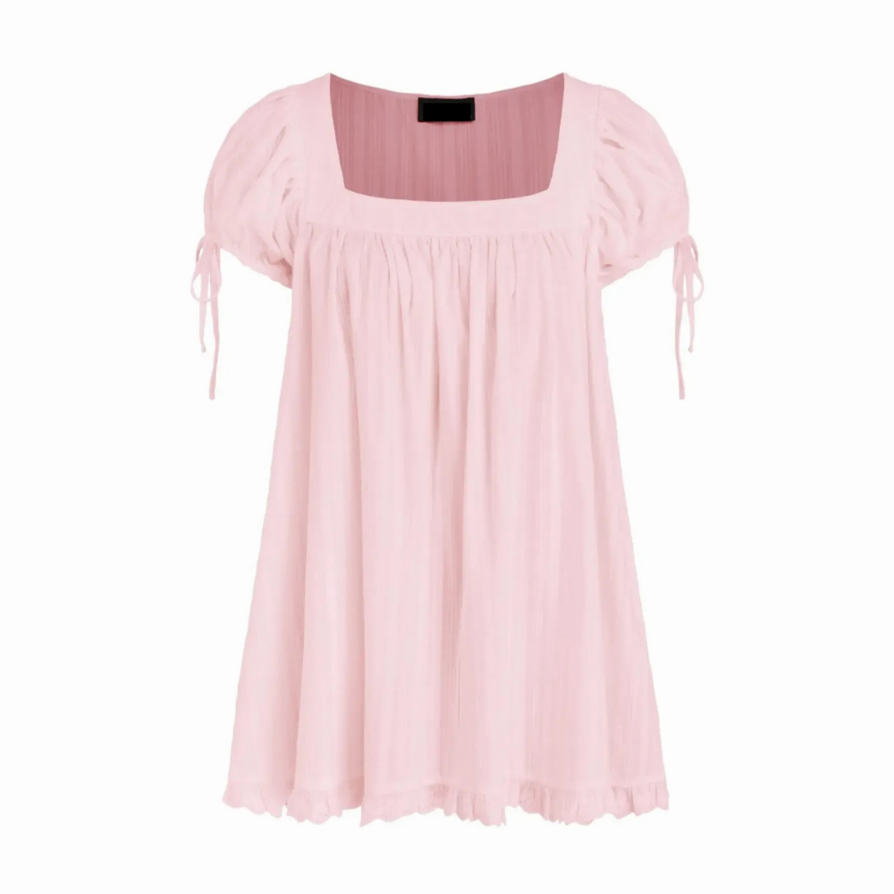 Flared Ruffle Short Sleeve Cotton Babydoll Mini Dress