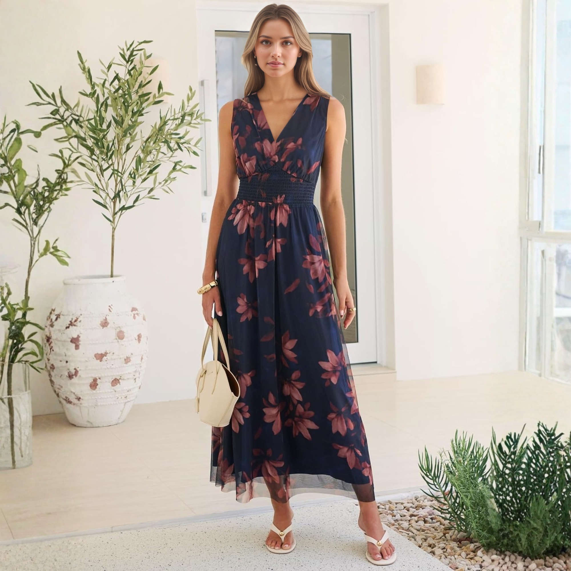 Elegant Women Floral Tulle Maxi Dress For Summer Wedding