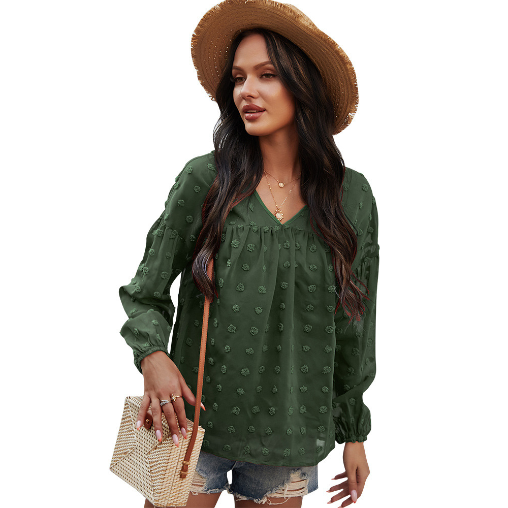 V-Neck Polka Dots Ruffled Blouse-My Comfy Blouse