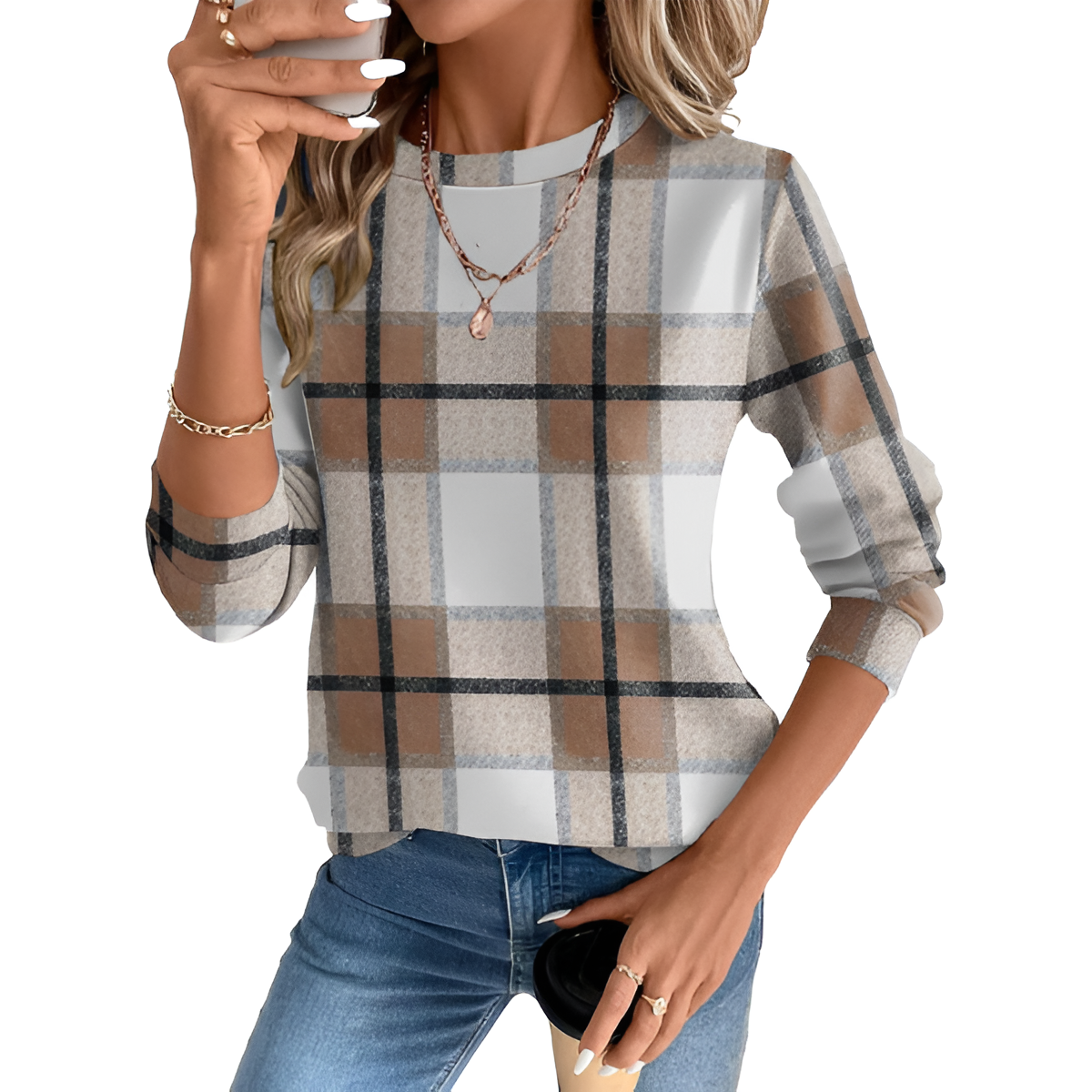 Tunic Tops for Women Loose Fit Dressy Long Sleeve Shirts Womens Sweaters Crew Neck Fall Clothing with Curved Hem