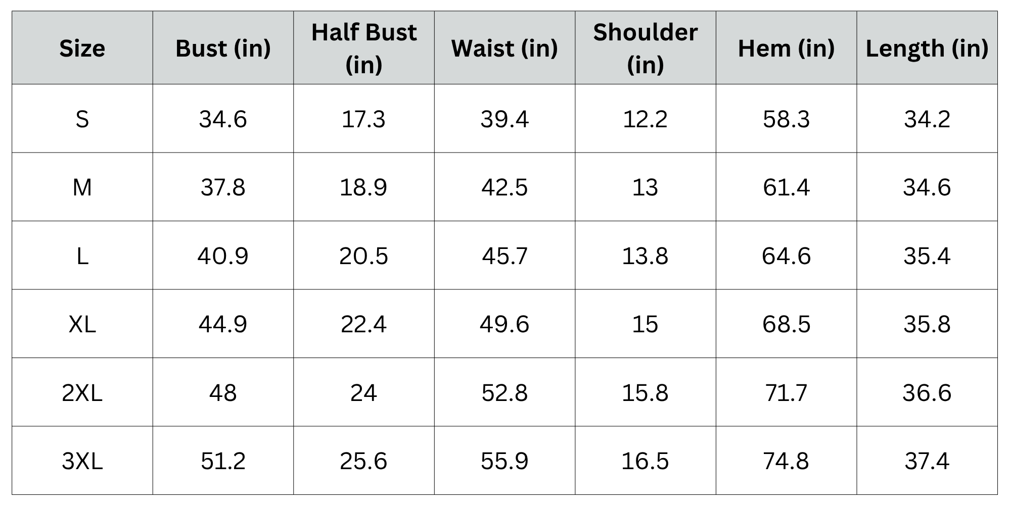 Size Chart