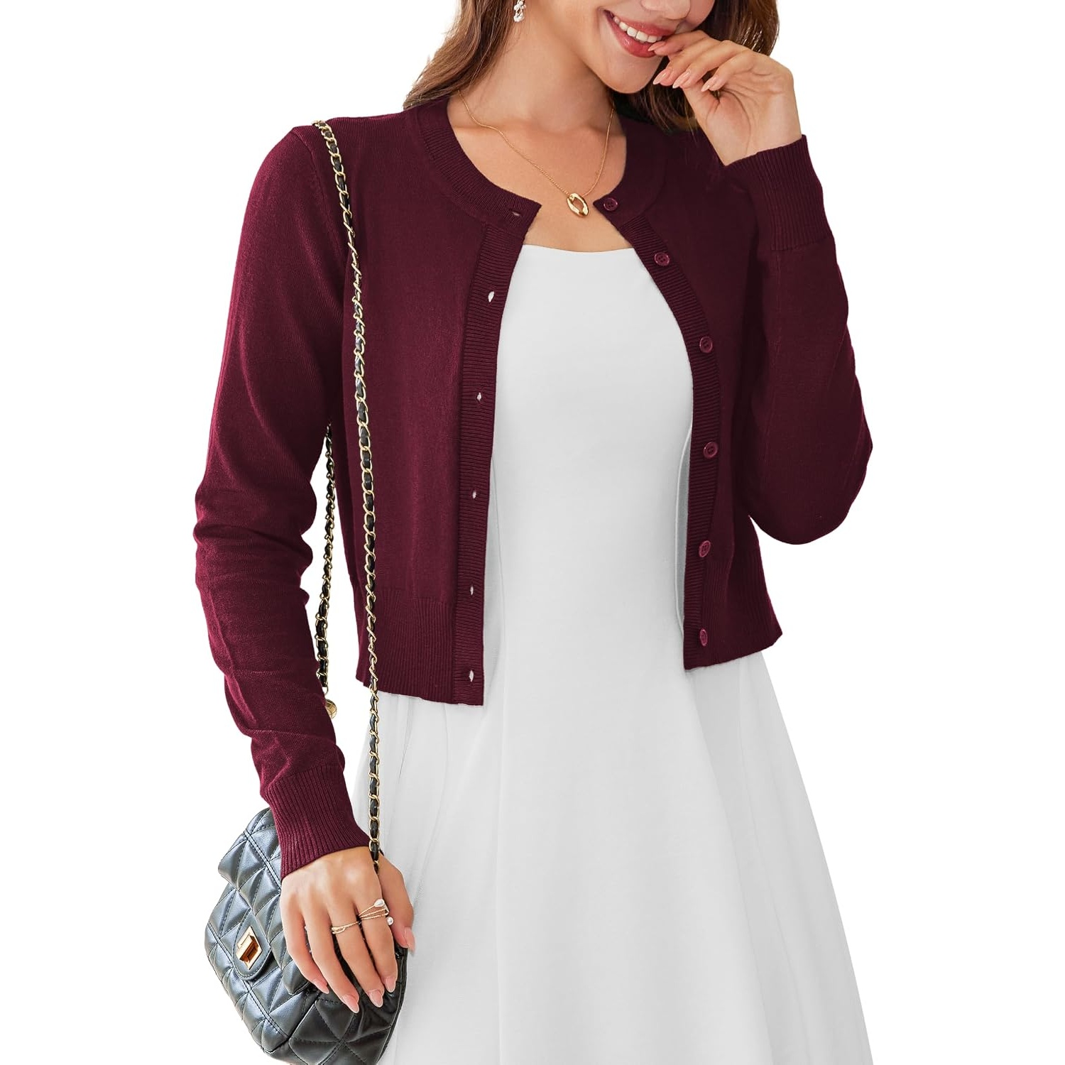 Casual Long Sleeve Cropped Cardigan For Women