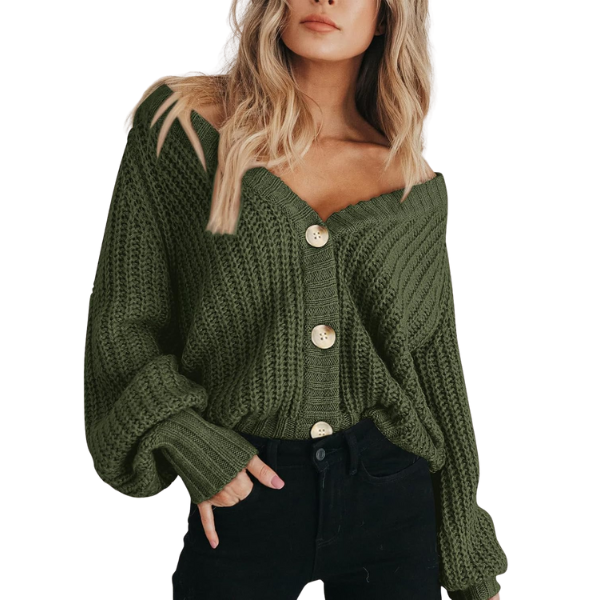Women's Chunky Knit Open Front Sweater Long Sleeve Button Loose Short Cardigan Outerwear Coats