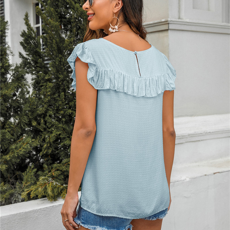 Flounce Lace Neck Design Sleeves Less Blouse-My Comfy Blouse