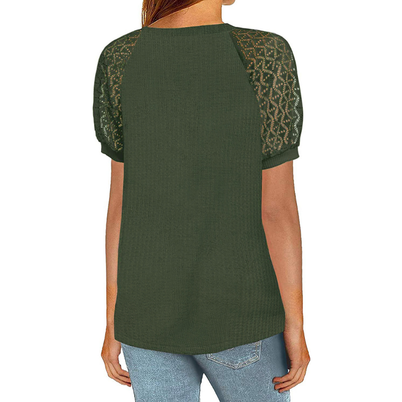 Laced Short Sleeves Blouse-My Comfy Blouse